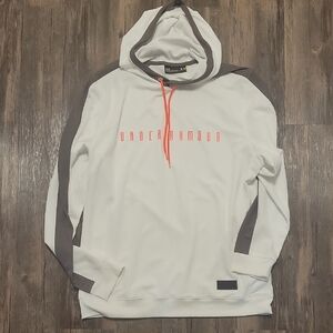 Under Armour Men's White and Gray Hoodie with Orange Accents